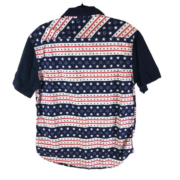 American Garage Mens Button Down Shirt Stars Stripes USA Flag Red White Blue L - Picture 2 of 4